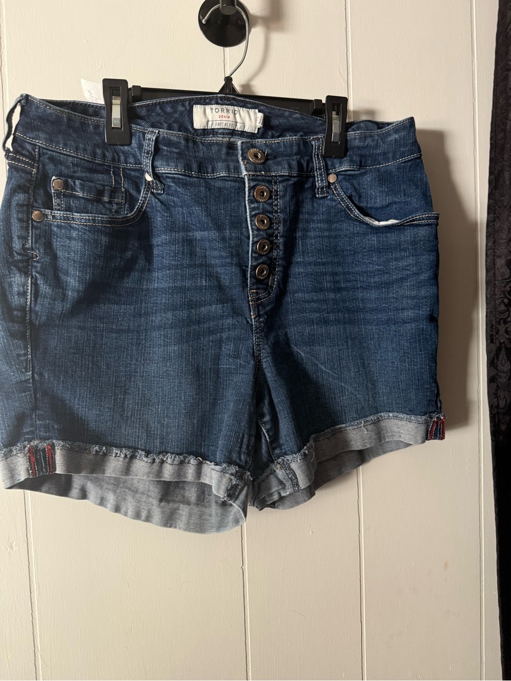 torrid Dark Indigo Button-Fly Rolled Hem Denim Shorts